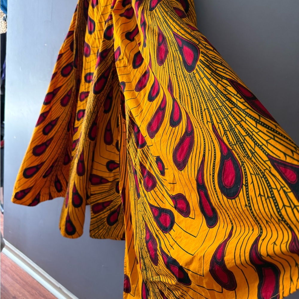 Bold Mustard Yellow Wrap Maxi Dress with Red & Black Accents 57”for wrapping - Picture 12 of 12